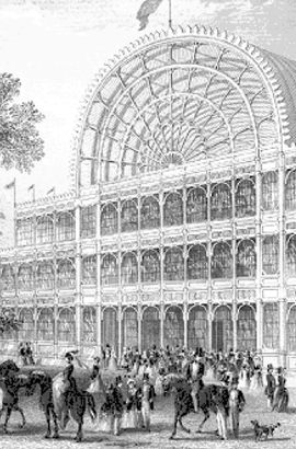 Первая всемирная выставка прошла в 1851 году в Лондоне. Главной достопримечательностью выставки был Хрустальный дворец, возведённый Джозефом Пакстоном из железа и стекла